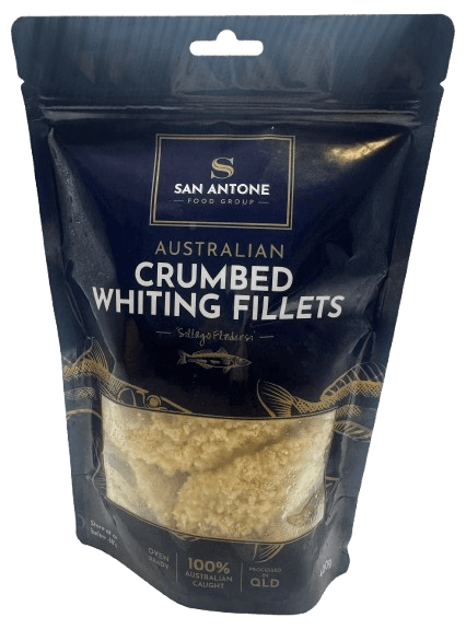San Antone Premium Crumbed Butterflied Whiting Fillets — retail pouch packaging